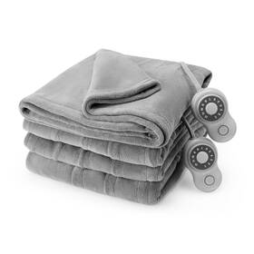 Sunbeam 694501115303 Queen Blanket Grey Microplush 12 Heat Settings 12-hour Auto Shut-off