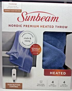 Sunbeam 694501120123 Nordic Premium Heated Throw Dusty Blue 50 In X 60 Brand New