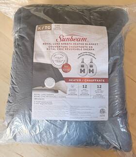Sunbeam 694501124800 King Size Reversible Sherpa Heated Blanket - Night Fog With 12 Heat Settings