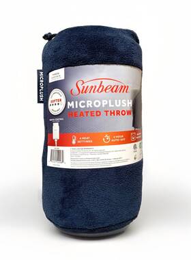 Sunbeam 694501129980 New Microplush Navy Blue Heated Electric Throw Blanket 50in X 60in
