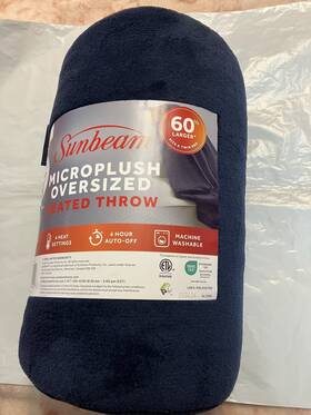 Sunbeam 694501130047 Microplush Oversized Heated Throw 60 X 80 Navy