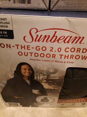 Sunbeam 694501130054 On-the-go 50in X 60in Cordless Heated Dark Gray Throw Blanket Open Box
