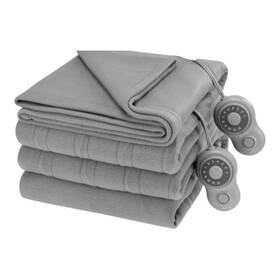 Sunbeam 694501130122 Queen Gray Fleece Heated Blanket 84x90 Dual Zone 12 Heat New