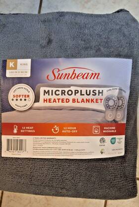 Sunbeam 694501130177 King 90x100 Blanket Grey Microplush 12 Heat Settings And Auto Shut-off