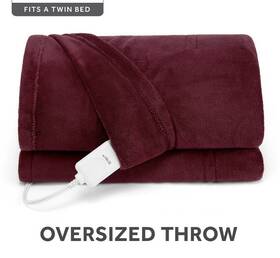 Sunbeam 694501136940 New Merlot Heated Microplush Twin Bed Oversized Throw Blanket 60 Inch X 80