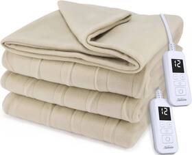 Sunbeam 694501138951 Royal Ultra Fleece Heated Blanket King Size 90 Inch X 100 - Pebble
