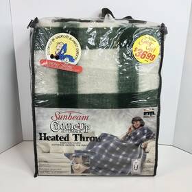 8150-691 Sunbeam Cuddle Up Automatic Heated Throw 50 Inch X60 Green Plaid Blanket Usa Read
