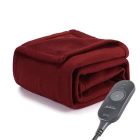 94909126 Sunbeam 50 Inch X60 Heated Throw Blanket 3 Heat Settings Fleece Garnet Red