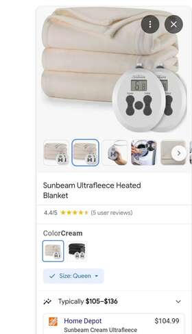 Bsf9gqs-r772-13a00 Sunbeam Royal Luxe Ultra Fleece Heated Blanket Dual Controls Beige Queen 90 Inch X84