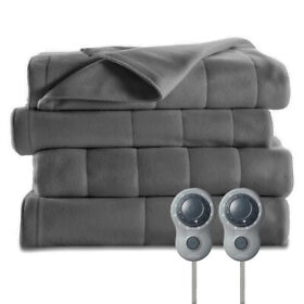 2160090 Sunbeam King Size Electric Fleece Heated Blanket In Slate With Dual Zone