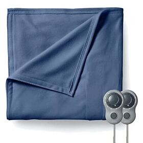 Sunbeam Queen Size Electric Fleece Heated Blanket In Blue With Dual Zone