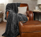 Sunbeam Ribbed Textured Velvet Plush Electric Heated Warming Throw Blanket Grey