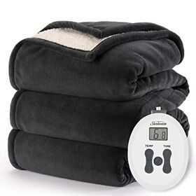 Sunbeam Royal Luxe Sherpa Night Fog Heated Blanket Twin