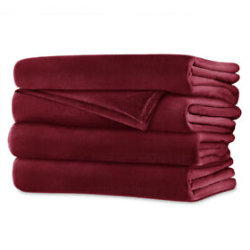 Sunbeam Velvet Plush Electric Heated Warming Blanket Queen Garnet Red