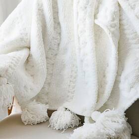 15000079775 Sunday Citizen New With Defects White Braided Pom Throw Blanket Size 52 Inch 75