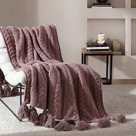 Sunday Citizen 810015995471 Braided Pom Throw 52 Inch X 75 Rose Color