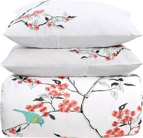 Superior 190052086135 Cherry Garden 100% Cotton Duvet Cover Set Full/queen Coral