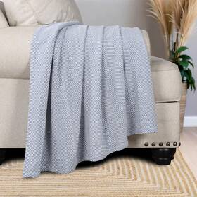 Superior 190052390829 Chenille Cotton Throw Blanket Blue Herringbone Bed Cover Couch Lounge Bedding