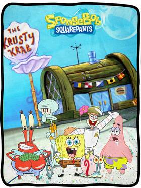 Surreal Entertainment 670711212148 Spongebob Classic Character Group At Krusty Krab Fleece Throw Blanket 46 Inch X 60