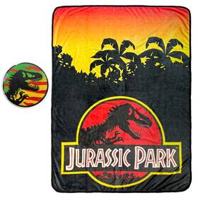 Surreal Entertainment 670711223441 Jurassic Park Blanket With Matching Button T. Rex Sunset Throw 45 Inch X 60
