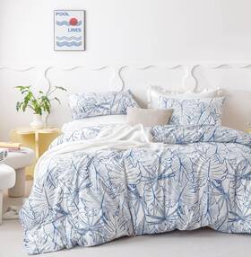 Szjrqc2023061602 Susybao Tropical Botanical Duvet Cover Queen 100% Blue Monstera Leaves