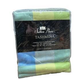 Sutton Place 756440040662 Tashmina Luxury Throw With Fringe Blue Plaid Pastel 50 Inch X 68 New