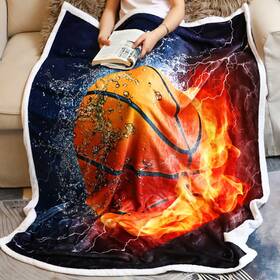 Sviuse 659103902386 Sports-themed Basketball Blanket With Red Flame Design Cozy Throw For Fans