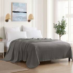 Sweet Home Collection 641427554730 100% Fine Cotton Luxurious Basket Weave Blanket Dark Gray King Pack Of 1