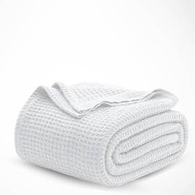 T & L Towel And Linen Mart 060890210755 Cotton Waffle Weave Blanket Soft Woven Lightweight Breathable Bed Que