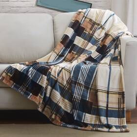 Sf5060bbs Tache Home Fashion Winter Cabin Blue Tan Farmhouse Super Soft Micro Fleece Tartan Plaid Plush