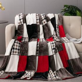 Ve4025-50x60 Tache Home Fashion Holiday Red Farmhouse Super Soft Micro Fleece Plaid Patchwork Plush Lig