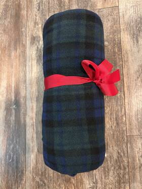 50238019 Talbots New Plaid Fleece Throw Blanket 50x65 Garland Green/blue With Ribbon