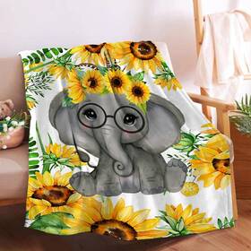 Tamonten 362268064457 Super Soft Blanket Glasses Elephant And Sunflower Light Weight Throw Quilt Comfy