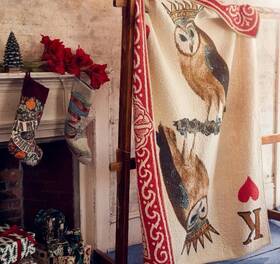 Target 196761281694 John Derian For 70 Inch X50 Reversable King Of Hearts Owl Card Quilt New