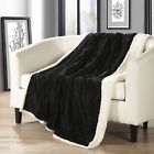 Tb4893-wm Chic Home Barbuda Pinch Pleated Sherpa Lined Throw Blanket Black