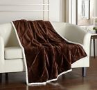 Tb4895-wm Chic Home Barbuda Pinch Pleated Sherpa Lined Throw Blanket Brown