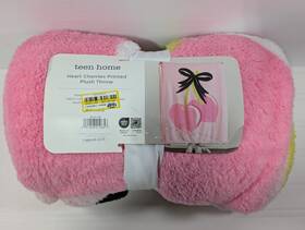 Teen Home 041808210857 Heart Cherries Printed Plush Throw Blanket Pink 50 Inch Fuzzy Soft And Cozy