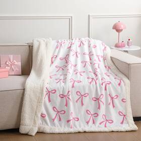Ha-tegeme-2794 Tegeme Pink Bow Throw Blanket Sherpa Fleece Preppy Coquette Flannel For