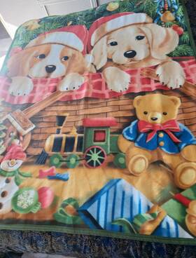 87077 Teresa Kogut 887633040548 Christmas Puppies In Basket Fleece Couch Blanket Winter Throw Rn#87077 Polyester