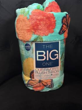 The Big One 400196893781 Kohls Oversized Plush Throw 5ft X 6ft Teal/orange Butterflies/flower