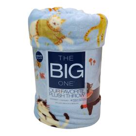The Big One 400732439312 Plush Throw Blanket 5x6 Oversized Cat Print Blue Polyester Faux Fur