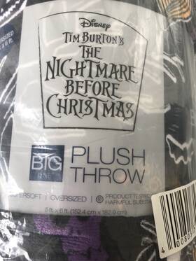 The Big One 400805713424 Tin Burtons Nightmare Before Christmas Disney Plush Throw 60 X 72 Nwt