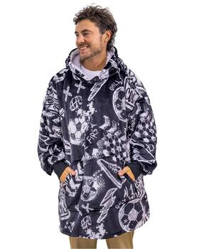 Xx-h5b6-2v9i The Big Softy Oversized Sherpa Hoodie Blanket For Men - Graphic Football Gift Black