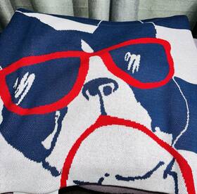 83188c-50x70-blue The Company Store Nwt Dog Knit Throw Blanket 100% Cotton Blue 50x70 Modern