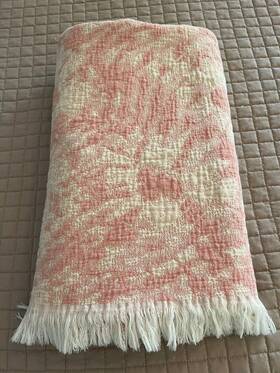 85069 The Company Store Damask Pink/ivory Cotton Jacquard Throw Blanket 65 Inch X 54