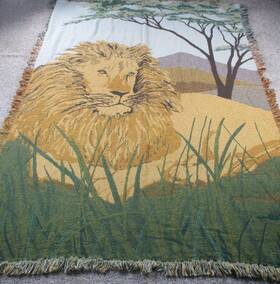 The Rug Barn 742075020940 Vintage Jena Hall Throw Blanket Tapestry Woven Leopold Lion Cotton Nwt