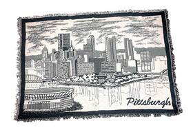 Aptsb3 The Throw Collection City Of Pittsburgh Super Soft Blanket Green White Fringe 100% Cotton 46x67