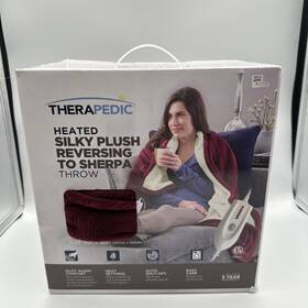 Therapedic 038533836162 Therapeutic Heated Silky Plush Sherpa Blanket Throw - Red Maroon 50x60 Inch