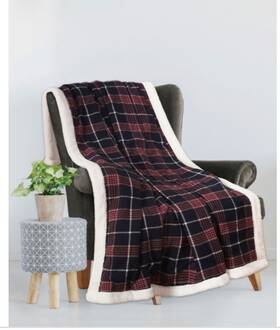 Thermasnug 810045675466 Faux Cashmere Oversized Electric Throw 50 Inch X 70 - Navy Plaid