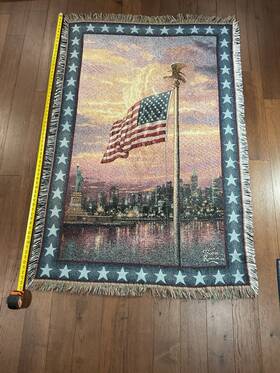 110000238 Thomas Kinkade 39717 American Flag Cotton Throw Blanket 68x51 Fringed Patriotic